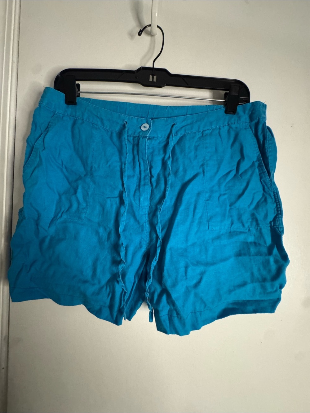 Kate Hill Linen Blue Casual Shorts with Waist Ties